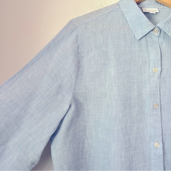 J.Jill Loves Linen Classic Blue Button Up Shirt Contemporary Preppy Coastal - Picture 4 of 11